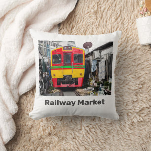 Coussin Marché ferroviaire Mae Klong Vintage Thaïlande Ret