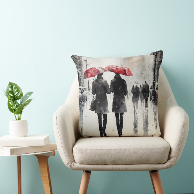 Coussin Marcher dans l'aquarelle de pluie (Chaise)