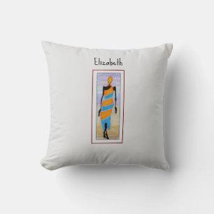 Coussin Marcheuse élégante, Tapisserie murale en bois