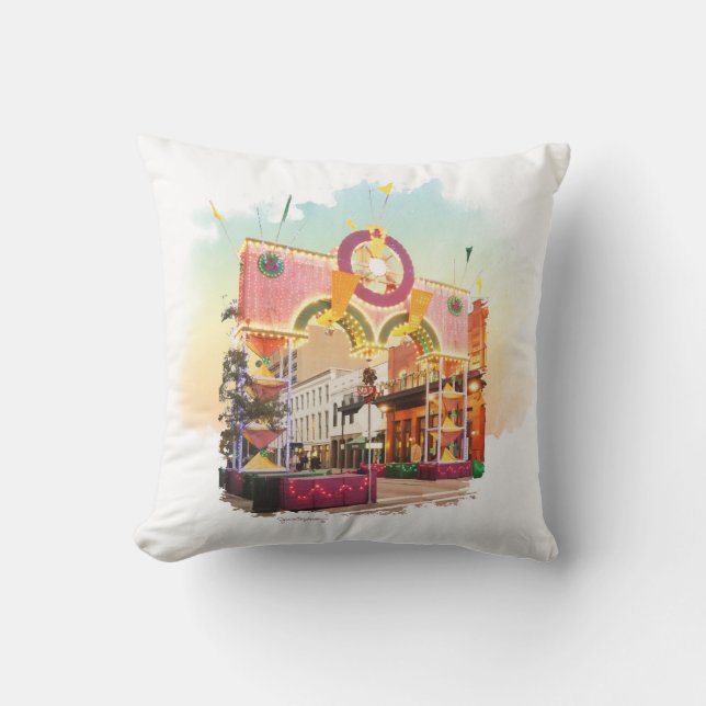 Coussin Mardi Gras Arch Galveston, aquarelle inspirée (Recto)