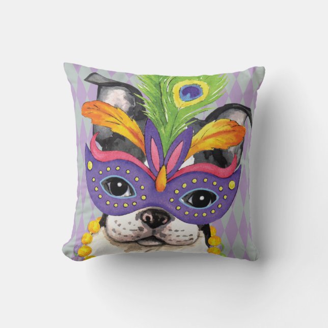 Coussin Mardi gras Boston Terrier (Recto)