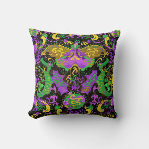 Coussin Mardi Gras Couleurs Damask Dragon, Papillon, Serpe