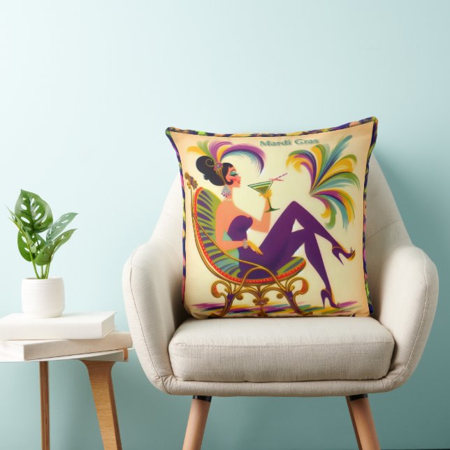 Coussin Mardi Gras Femme Au Milieu Du Siècle Avec Martini (Chaise)