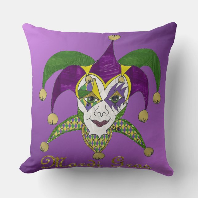 Coussin Mardi Gras Jesters couleur Masque pourpre (Recto)