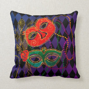 Coussin Mardi Gras Masquerade Masques Arlequin Noir