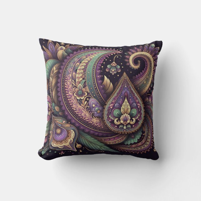 Coussin Mardi Gras paisley Fleur-de-lis (Recto)