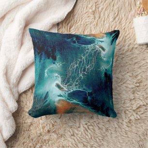 Coussin Marées émeraude en mouvement
