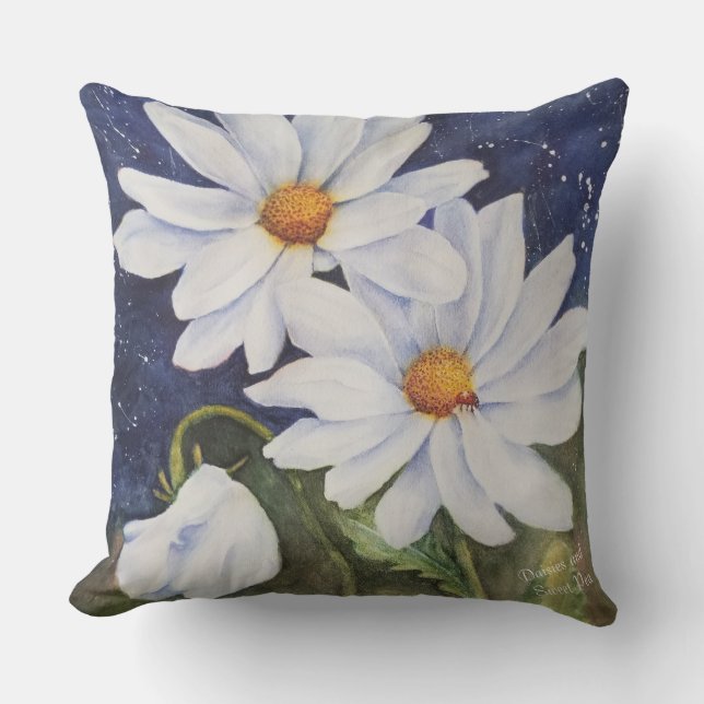Coussin MARGUERITES BLANCHES avec le PATIO BLANC de FLEUR (Recto)