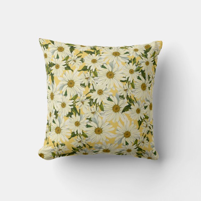 Coussin Marguerites blanches Fleur jaune Lumineuse Joyeuse (Recto)