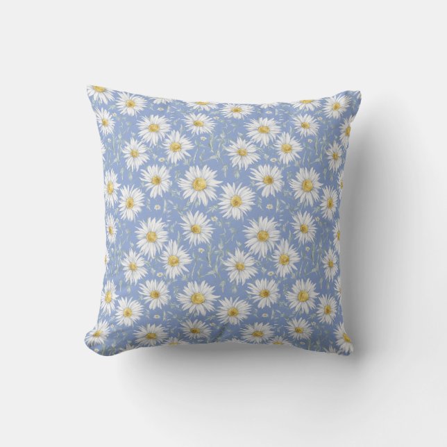 Coussin Marguerites blanches sur bleu (Recto)