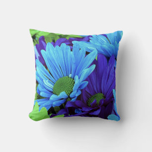 Coussin Marguerites dans les tons bleu et vert