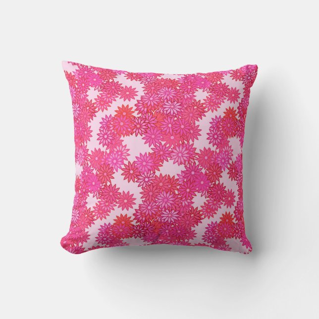 Coussin Marguerites dans les tons rose et fuchsia (Recto)