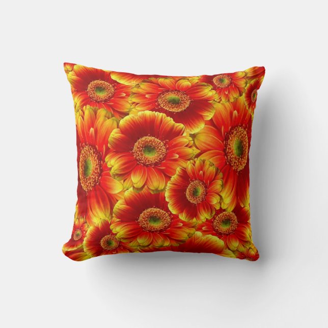 Coussin Marguerites de Gerbera jaune et orange (Recto)