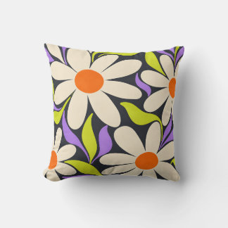 Coussin Marguerites Rétro d'Acid Meadow en Citron et Lilas
