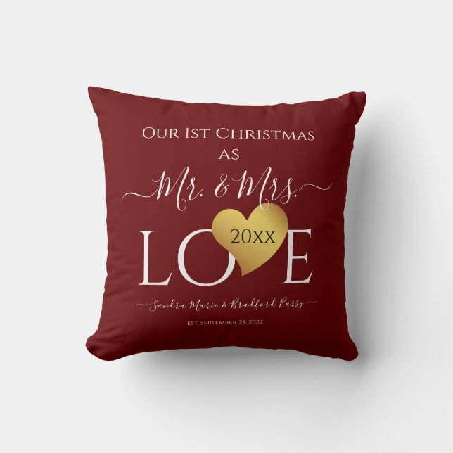 Coussin Mariage 1er premier Noël Nom M. Mme (Recto)