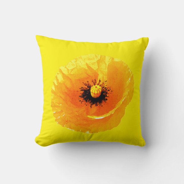 Coussin Mariage Abstrait Floral Fleur de Pavot Jaune Clair (Recto)