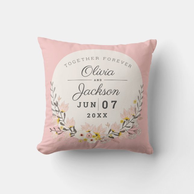Coussin Mariage Anniversaire cadeau chic floral rose (Recto)