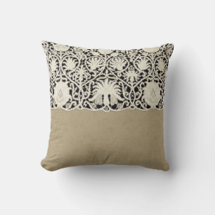 Coussin Mariage Antique Broderie Lin Blanc Classique Joli