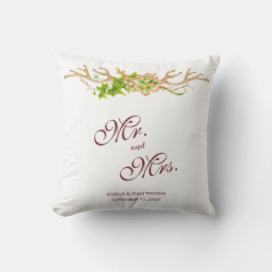 Coussin Mariage aux bois de cerf rustiques et fleurs sauva