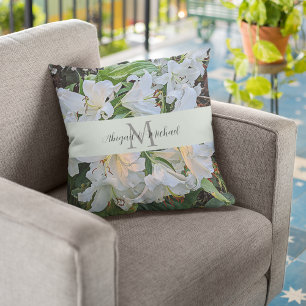 Coussin Mariage aux Lys Blancs Couple Monogramme Floral