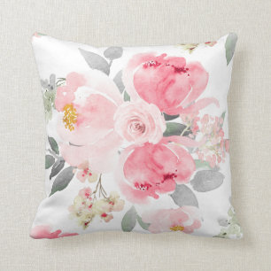Coussin Mariage Baby Shower Rose Pâle Aquarelle Floral