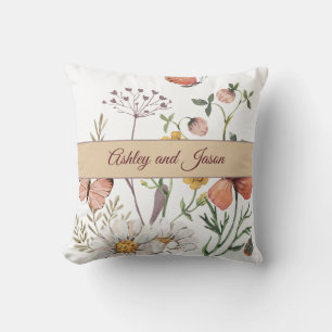 Coussin Mariage Boho Pastel Fleur sauvage Custom Couple Na