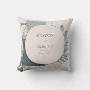 Coussin Mariage botanique géométrique moderne Blue Gold