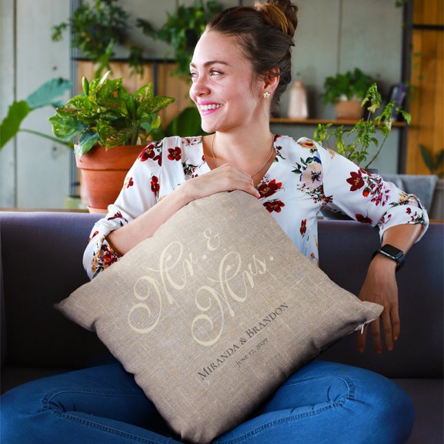 Coussin Mariage campagnard en tissu de coton rustique simp (Créateur téléchargé)