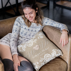 Coussin Mariage campagnard Rustique Burlap Et Dentelle