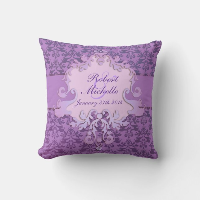 Coussin mariage commémoratif Damask violet (Recto)