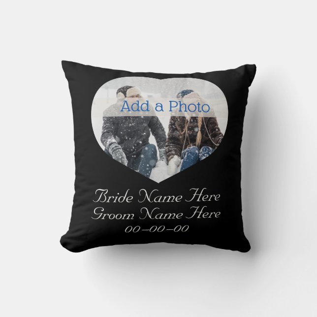 Coussin Mariage Couple Modern Heart Photo noir et blanc (Recto)