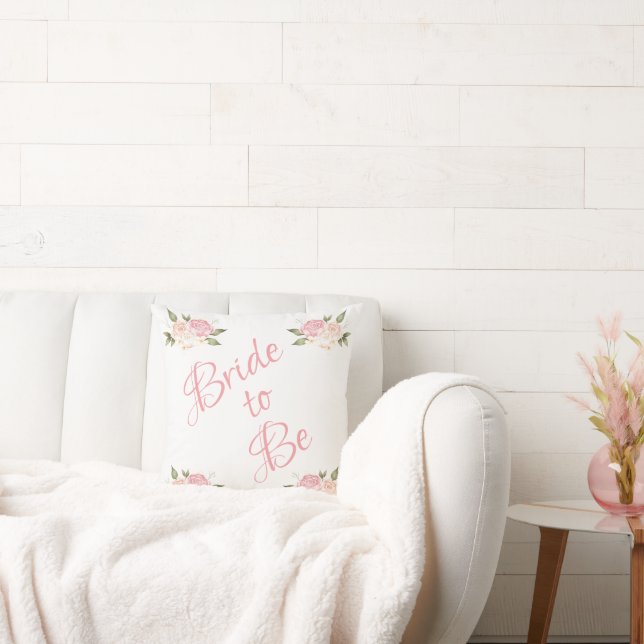 Coussin Mariage d'aquarelle de mariée à la florale rose (Canapé)