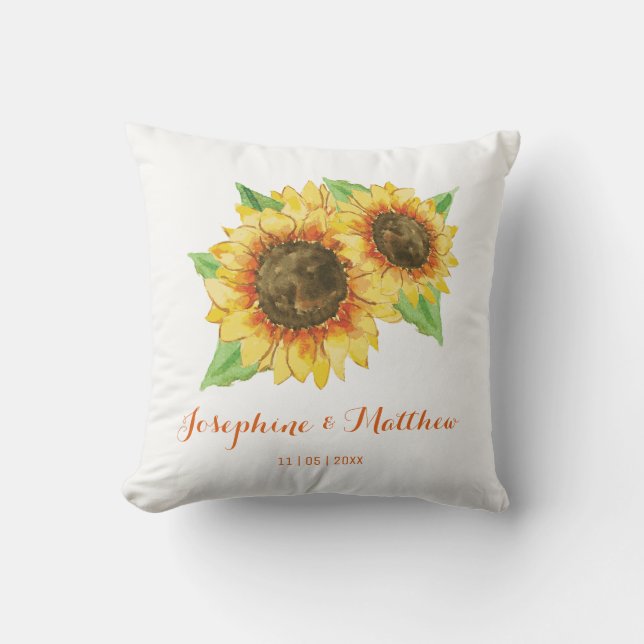 Coussin Mariage d'aquarelle de tournesol (Recto)