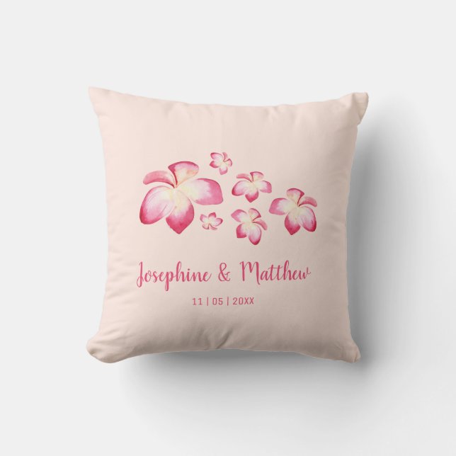 Coussin Mariage d'aquarelle rose Sunset Plumeria (Recto)