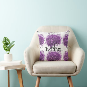 Coussin Mariage de feuille d'arbre de coeur violet radiant