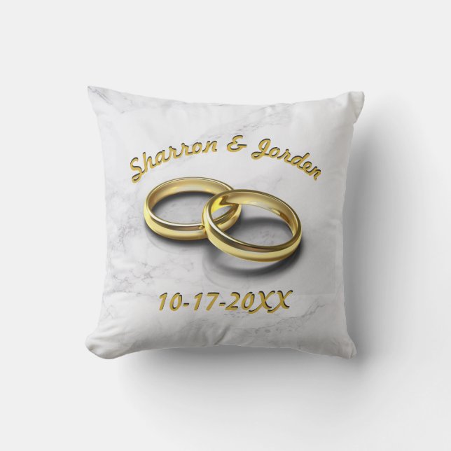 Coussin Mariage de mariée et de chambre Date Anneaux d'or  (Recto)