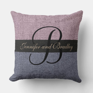 Coussin Mariage de monogramme élégant violet et gris