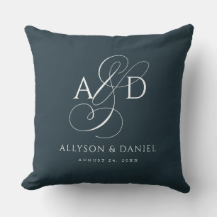 Coussin Mariage de monogramme initial élégant de la marine