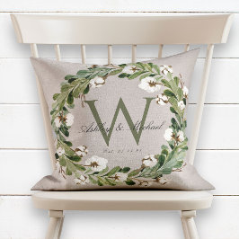 Coussin Mariage de monogramme vert de couronne rustique Ke