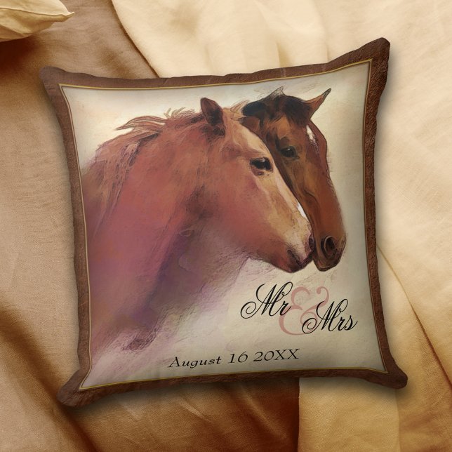 Coussin Mariage des Chevaux d'aquarelle (Créateur téléchargé)