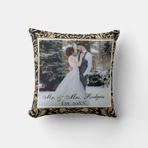 Coussin Mariage élégant noir et or avec faux paillettes ph