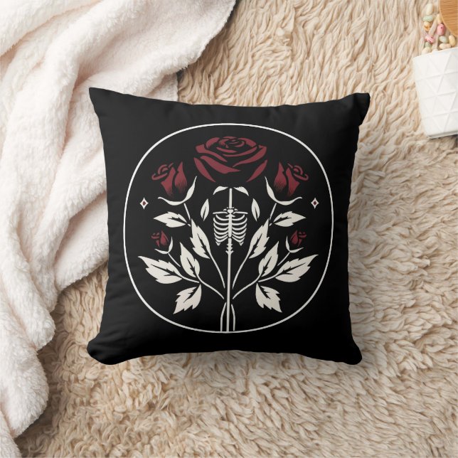 Coussin Mariage élégant noir roses de squelette gothique  (Couverture)