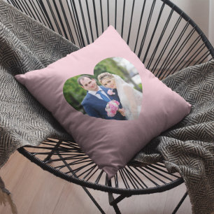 Coussin Mariage en forme de coeur photo rose