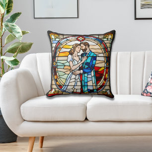 Coussin Mariage Européen de Style Vitrail Amour Romantique