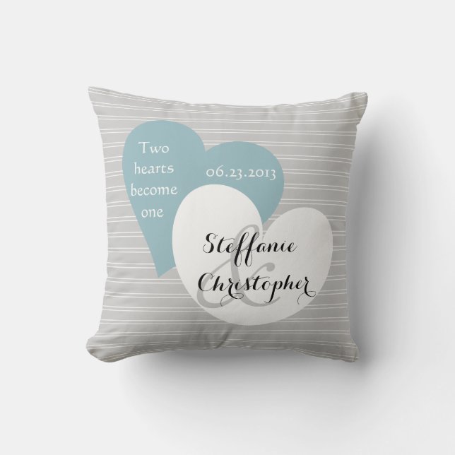 Coussin Mariage fait sur commande de souvenir, filet gris, (Recto)
