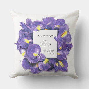 Coussin Mariage Floral Aquarelle Iris Violets Époustouflan
