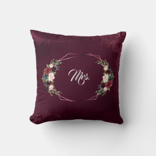 Coussin Mariage Floral Géométrique Royal Bourgogne