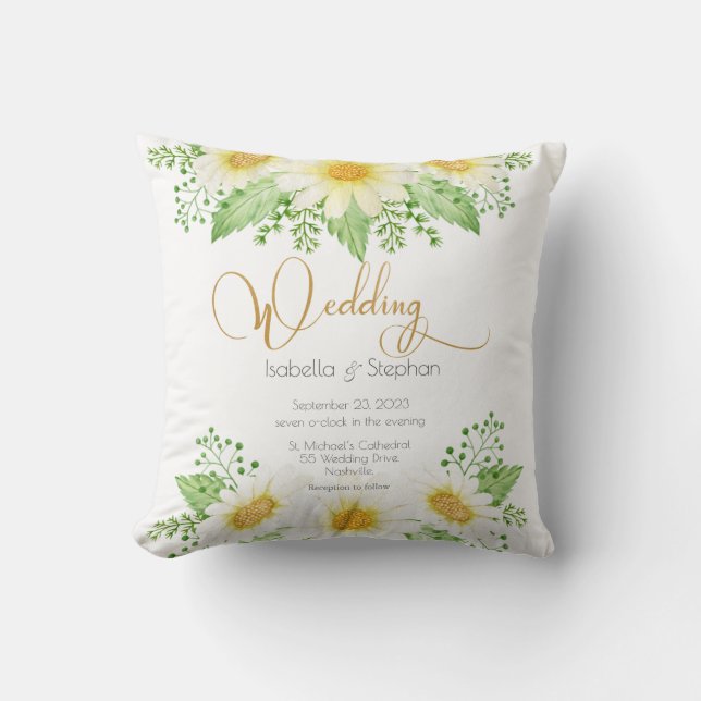 Coussin Mariage floral jaune blanc (Recto)