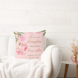 Coussin Mariage Floral Personnalisé aux Pivoines Roses Rom