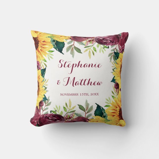 Coussin Mariage frontalier floral des tournesols aquarelle (Recto)
